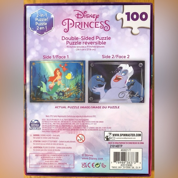 3 Disney Princess Puzzles: 100 pc Double-sided Ariel/Ursula & 2 More 48 pc - Picture 5 of 12